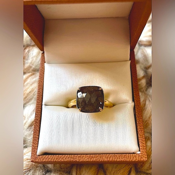 18K RING W/4 CARAT BEZEL CHOCOLATE SAPPHIRE SIZE 5 - Picture 2 of 10